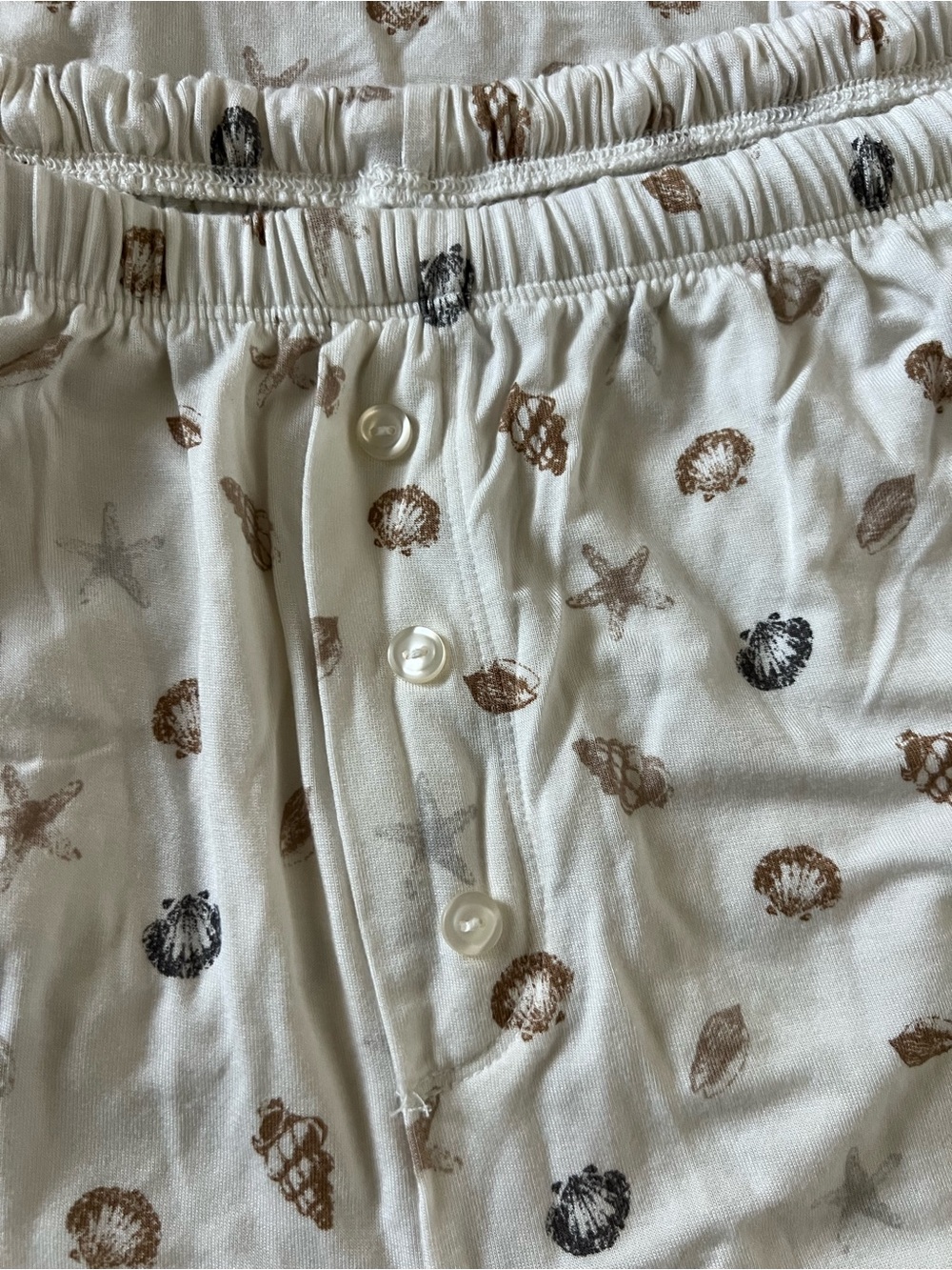 aerie Cream Short-Sleeve Pajama Set with Shell Print and Black Piping - Picture 2 of 5